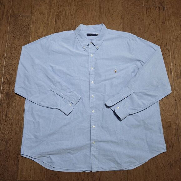 Polo Ralph Lauren Shirt Men 3XB Big 3XL Big Blue Oxford Button Flesh Pony - Picture 1 of 7